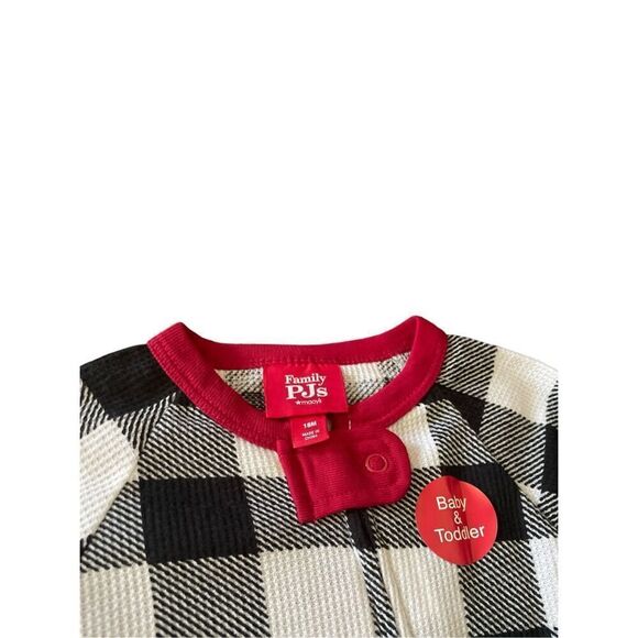 Family PJs Matching Baby Thermal Waffle Buffalo Check Footie One-Piece Size 18Mo - Picture 4 of 5